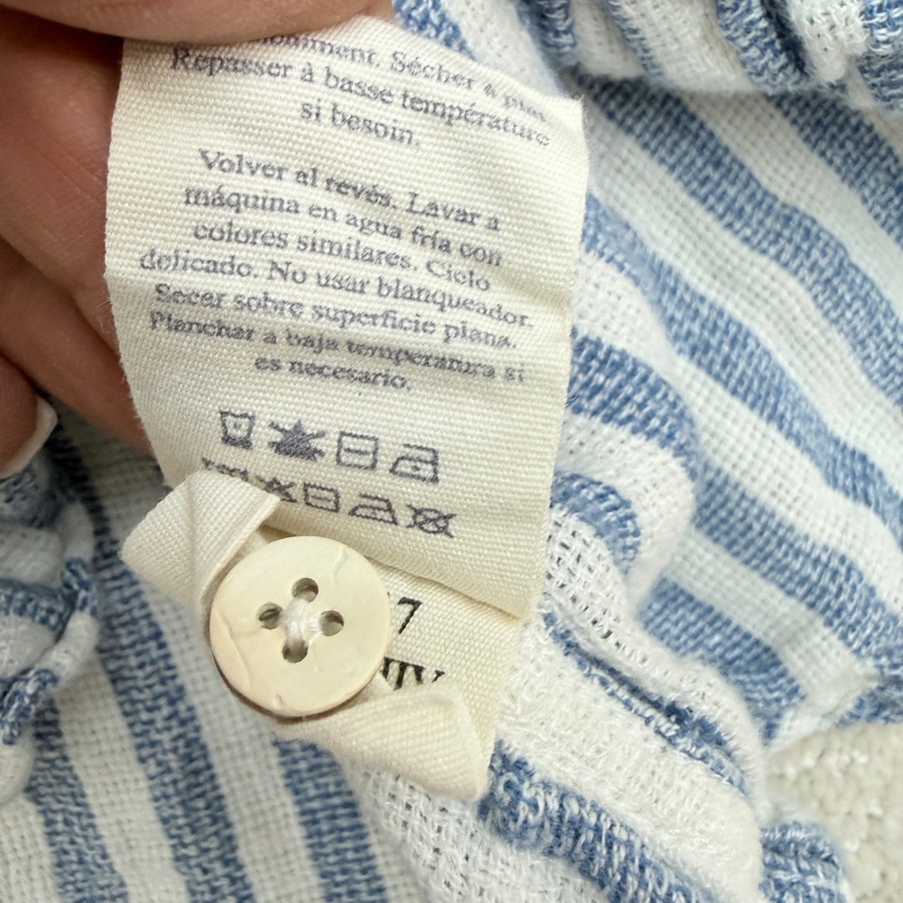 Faherty Palma Linen Shirt Mens XL Blue White Striped Short Sleeve Button Down - Picture 11 of 12